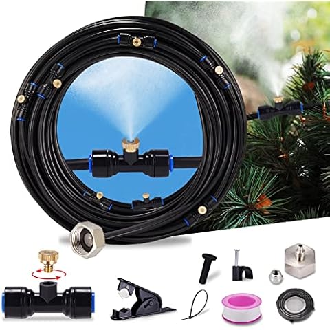 Aomedeelf Misters for Outside Patio, 100FT（30M） Misting Cooling System, Patio Misters for Cooling Outdoor with 30 Mist Nozzles+3/4" Brass Adapter, Outdoor Misters for Patio, Trampoline, Greenhouse Cover