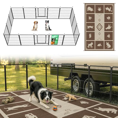 Image of FXW Rollick Dog Playpen with RV Rug for RV Camping, 32 inch H, 16 Panels
