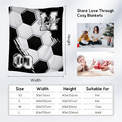 Custom Soccer Blanket, Soft Sport Throw Gifts with Name, Cozy Flannel Throw Blankets for Couch Sofa, 40"x50" Gift for Boys Girls