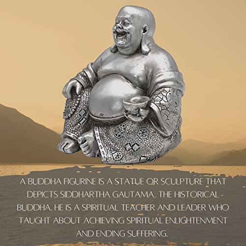 Estatua Buda Feliz Risueño Feng Shui 6 Pulgadas Plateada miniatura 2