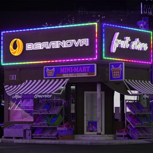 Image of BEAMNOVA 30Ft RGB Commercial Storefront Light Kit 60pcs LED Modules, Remote, Bluetooth App Control, DC 12V Voltage Transformer, Adhesive Waterproof Outdoor Strip Lights, Large Lens