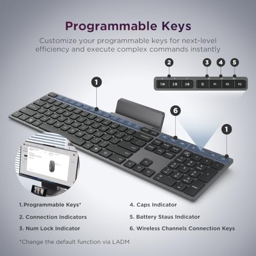 Image of Lenovo 700 Modern Wireless Keyboard, 2.4 GHz Dongle & Dual Bluetooth Connection, AES-128 Encryption, 36 Month Battery Life, Luna Grey