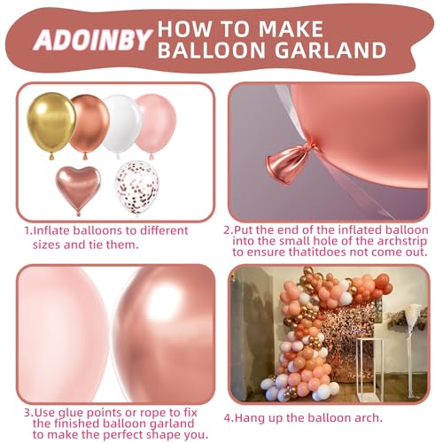 Image of Rose Gold Balloons Arch Kit, 140Pcs Metalic Rose Gold Metallic Gold White Pink with Confetti Balloons for Bridal Shower Baby Shower Bachelorette Birthday Wedding Girl Anniversary Decorations