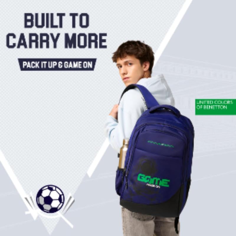 Image of United Colors of Benetton Backpack Falcon | Printed High School Bag With 3 CompartMen'sts, Airmesh Padding & 1-Year Warranty - 38L Capacity | Daypack For School Girls & Boys