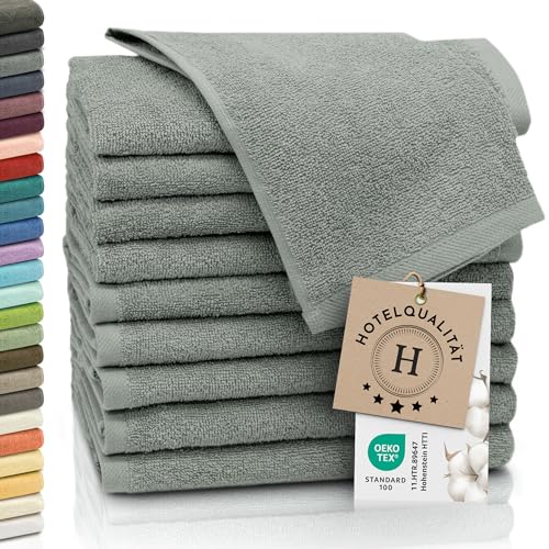 ZOLLNER 10er Set Gästehandtücher - weiche und saugstarke Handtücher - waschbar bis 95°C - Baumwolle - 30x50 cm in hellgrau