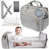 Baby Diaper Bag with Changing Station - Waterproof, Large Capacity - Tote Travel Baby Bag with Bassinet and Changing pad for Boys and Girls, USB Port, Grey - Smart Companion for Mom and Dad