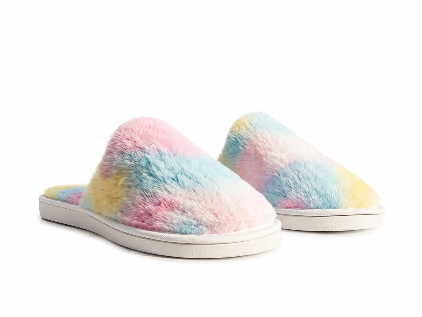 Galaxy Fashion Point Unisex Ultra Soft Fluffy Fur Slippers for Men & Women | Cozy Plush Indoor House Slippers | Warm Anti-Skid Lightweight Memory Foam Slip-On Bedroom Home Slippers | Rainbow Pastel-image-3
