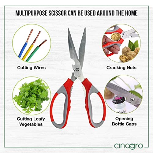 Image of Cinagro (Set of 3) Stainless Steel Gardening Tools, Pack of Hedge Shears with Wooden Handles, Pruning Shears and Gardening Scissors with Gloves, Sharp Blades for Easy Cutting (Multicolor)
