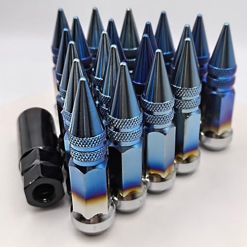 Image of M12x1.5 Lug Burnt Blue Nuts Lug,Spiked Lug nut for Acura, Honda, Chevy, Hyundai, Toyota, Lexus, 20PCS 12x1.5 Lug Nuts with Socket Key.