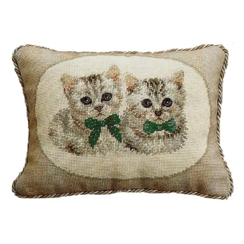 Veravellum Handmade Wool Needlepoint Throw Pillow Cover 11x15 - Vintage