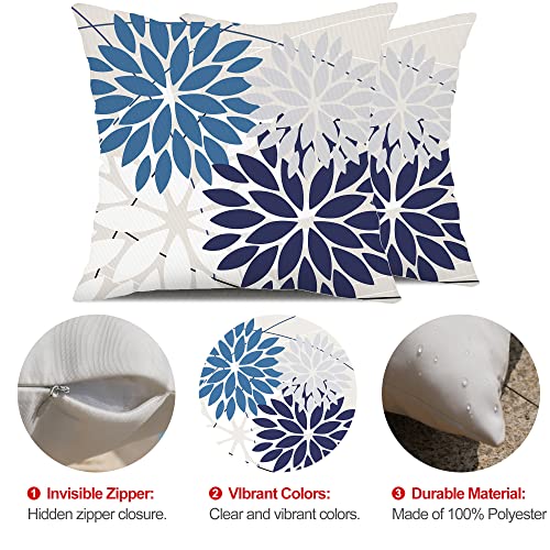 Dfxsz Outdoor Throw Pillow Covers 18X18 Inch Set Of 2 Spring Summer Geometric Elegant Decorative Throw Pillows Blue Outdoor Waterproof Pillow Covers For Patio Funiture Garden Couch #TOP5