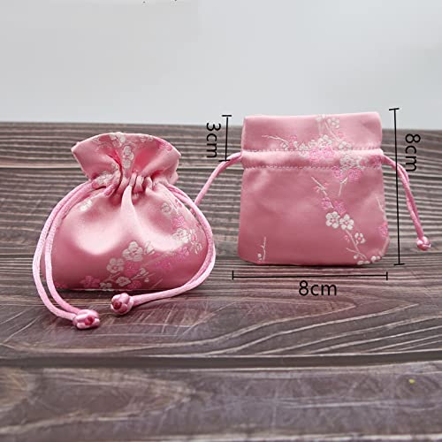 Jedwabne torby na prezenty, Jedwabny brokatowy woreczek na biżuterię ze sznurkiem wielokolorowy 3,15 x, cala(Pink (Plum Blossoms))