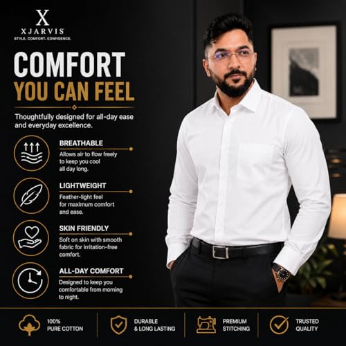 Image of MCAVOY Cotton Blend Shirt for Men | Full Sleeve Regular Fit Plain Formal & Casual Office Shirt | Black & White
