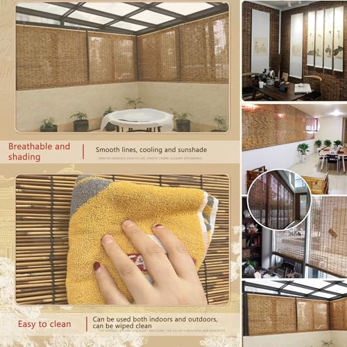 Cordless Bamboo Shades,Window Bamboo Sun Shade Blinds for House,Outdoor Blind Screens,Rollup Sunshades Blinds for Patio,Exterior Roller Shade,Porch Blinds for Wind and Rain,Ease of rolling up((WxH)80x - Image 6