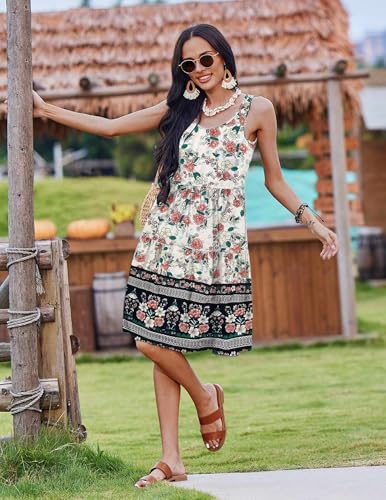 Image of Zeagoo Womens Summer Casual Crewneck Sleeveless Midi Dress with Pockets Tiered Flowy Swing A Line Sundresses