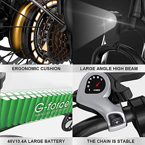 G-Force Folding Electric Bicycle, 20-inch 4.0 Fat tire, Detachable Battery, 7-Speed Gear City Commuter Electric Bicycle.