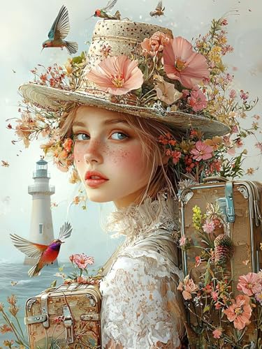 Frau Diamond Painting Erwachsene DIY Diamond Art Komplett Set, Koffer Runde Gem Kunst Kunsthandwerk Diamant Bilder Kristall Kreuzstich Anfänger Home Wall Decor Geschenk für Frauen 60x80cm y0l-351