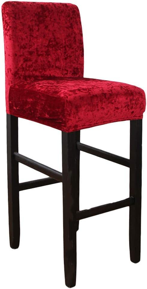 YYHSND Bar Chair Stool Covers Stretch Elastic, Bar Stool Covers with Back, Chair Covers for Dining Chairs Crushed Velvet, Short Swivel Dining Chair Covers (Color : Red, Size : Set of 2)