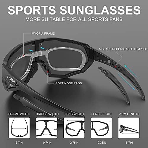 X-TIGER Óculos de sol esportivos polarizados com 5 lentes intercambiáveis, óculos de ciclismo mascul