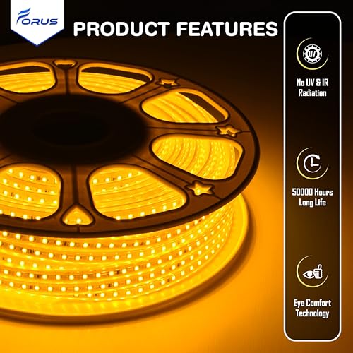 Image of Forus LED Rope Light 1 Meter Outdoor Waterproof Decorative Cove Lights for Ceiling, Balcony, Home Decor, Interior Decoration, Flexible Profile Light for Diwali, Christmas - Amber