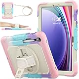 SEYMAC stock Case for Samsung Galaxy Tab S10 Lite / S10 FE / S9 FE 5G / S9 Tablet Case 10.9''/ 11'' Protective with Screen Protector, Pen Holder, 360 Rotate Stand, Hand Strap, Shoulder Strap,BeigePink