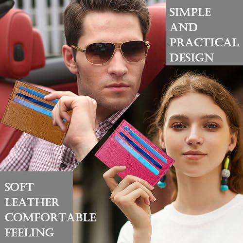 Image of WOXVM Credit Card Holder Wallet RFID Blocking Slim Credit Card Cases Holder Premium Leather Minimalist Front Pocket Small Wallet with 6 Card Slots and 1 Pockets for Men Women (Rose Red)