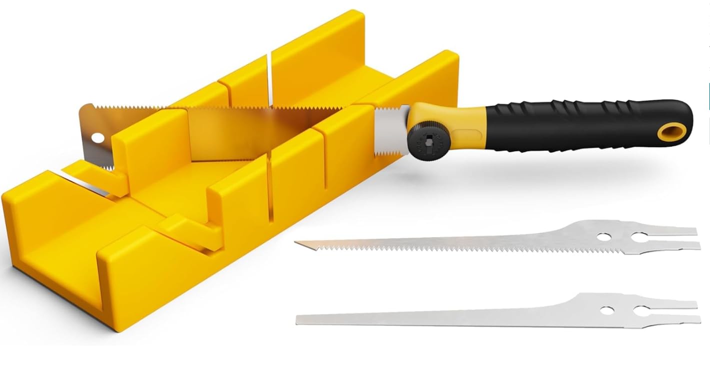 4 Pack Miter Box and Saw Set: Mitre Box and Saw with 3 Mitres Saws Precise 45° & 90° & 135° Angles Ergonomic TPR Handle for Woodworking DIY Home Decoration