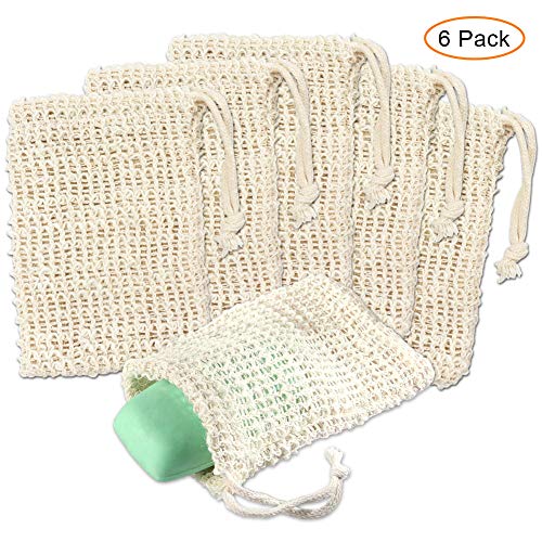 MAIKEHIGH Sacchetto di Sapone Sisal - 6 Pezzi Rete Schiuma di Sapone Naturale Borsa Lino per Doccia, Esfoliante, Massaggio, Circolazione Sangue, Peeling