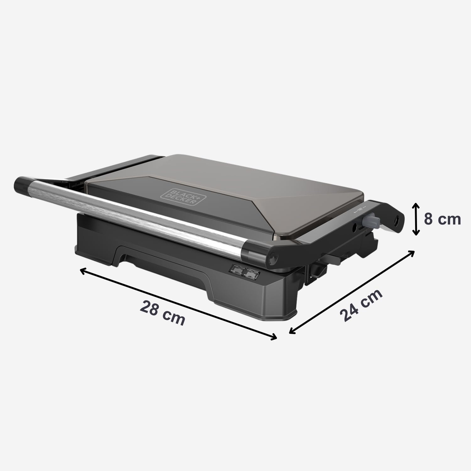 Black+Decker – Grill BXGR1001E | 1000W | Ouverture 180º | Plaques 23x14,5 cm avec blocage | Ddouble couche antiadhésif sans PFOA | Couvercle flottant | Bac récupérateur | Voyants lumineux | Cool-touch