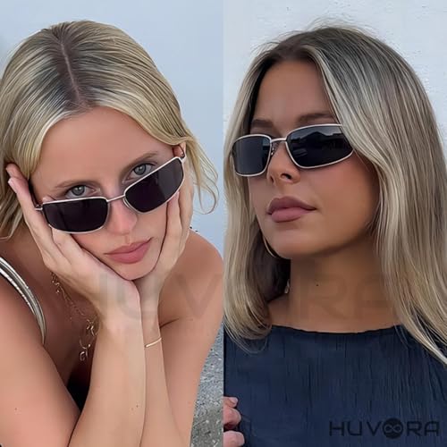 Image of Old Money UV400 Protected Rectangle Sunglasses for Men Stylish - Narrow Wrap Rectangular Metal Frame Retro Goggles with UV Protection for Driving Riding Beach - Branded Shades
