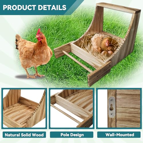 MUYG Chicken Nesting Box,Wooden Single Compartment Chicken Nesting Boxes Wood Hen Nest Box Chicken Coop Accessories Wall Mount Laying Nest Boxes with Perch for Chickens Hens Ducks Poultry