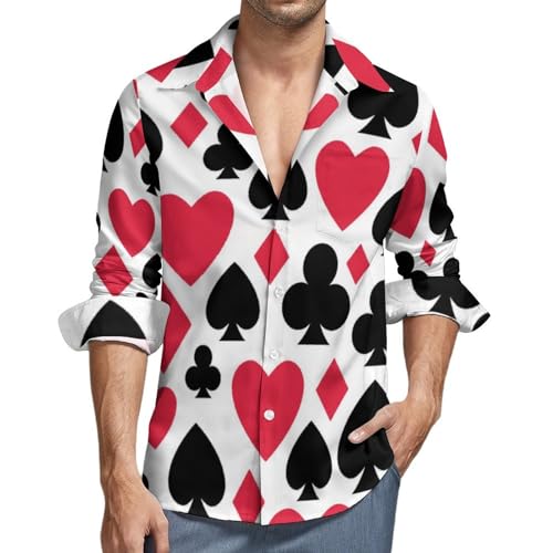 Playing Card Suit Casino Pattern Shirt Casual Button Down Shirts Long Sleeve Shirt Dress Shirt