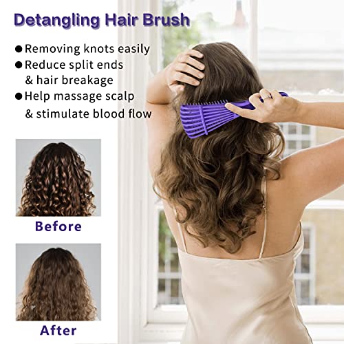 EZ Detangler Brush Set, MORGLES Detangling Hair Brush for Black Natural Hair Wide Tooth Comb with Rat Tail Comb 5PCS Alligator Clips for Men Women Kids(Purple) - Thumbnail 5