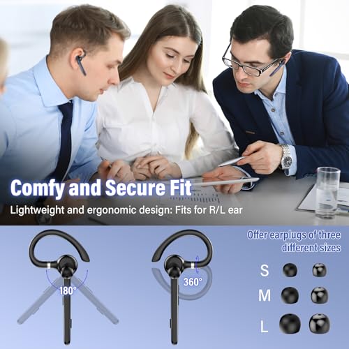 Image of 2026 Bluetooth Headset, Wireless Bluetooth 5.3 Earpiece, 90Hrs Single-Ear Headset with APTX HD Audio & Mute Button, Dual Noise Cancelling Mics, Hands Free Headphone for Trucker, Business, Gym, Blue