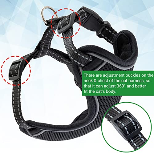 Cat-Harness-and-Leash-Set-for-Walking-Escape-Proof-Reflective-Adjustable-Cat-Vest-Harness-for-Small-to-Large-Cat-Puppy-Cute-Black-Mesh-Breathable-Soft-Cat-Full-Body-Harness