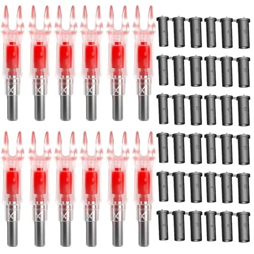 Hauojaus 12 Pack X Lighted Nocks for Arrows,Fit for Arrows with ID .233/.244/.246 Light Up Nocks,Inside Diameter Bolts with X, H, GT Bushings,with ON/Off Switch for Archery Hunting