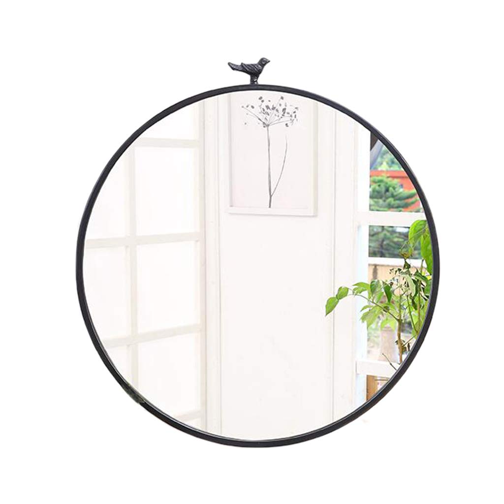 Round Metal Frame Mirror Bathroom Mirror Simple Beveled Wall Mirror Wall-Mounted Glass Decorative Mirror Dressing Mirror Vanity Mirror Makeup Mirror Black