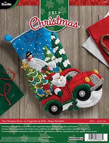 Bucilla Felt Applique Stocking Kit, The Christmas Drive, 18-Inch, 86663