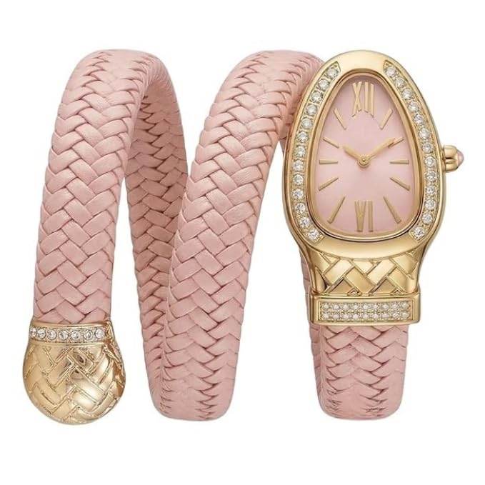 Image of Serpentine Snake Watch for Women with Spiral Wrap Bracelet, Roman Numeral Dial, Quartz Movement Metal Bezel Wrist Watch