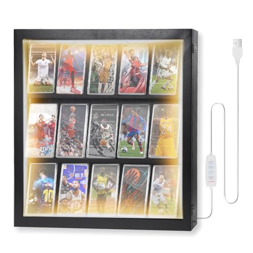 Sports Card Display Case With LED Light - PSA Graded, Football, Trading Wall Display - Adjustable Warm and Cold Lighting Settings