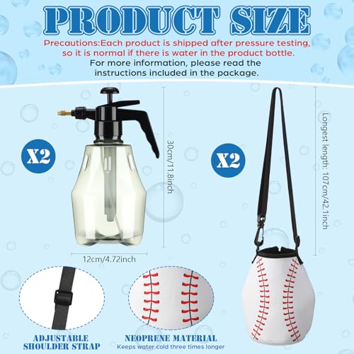 Image of Hushee 2 Pcs 1.5 Liter Water Mister for Sports Personal Water Pump with Full Neoprene Jacket and Built in Carrying Strap, Manual Sprayer Lawn Pressure Pump Sprayer for Cooling Gym Garden(Baseball)
