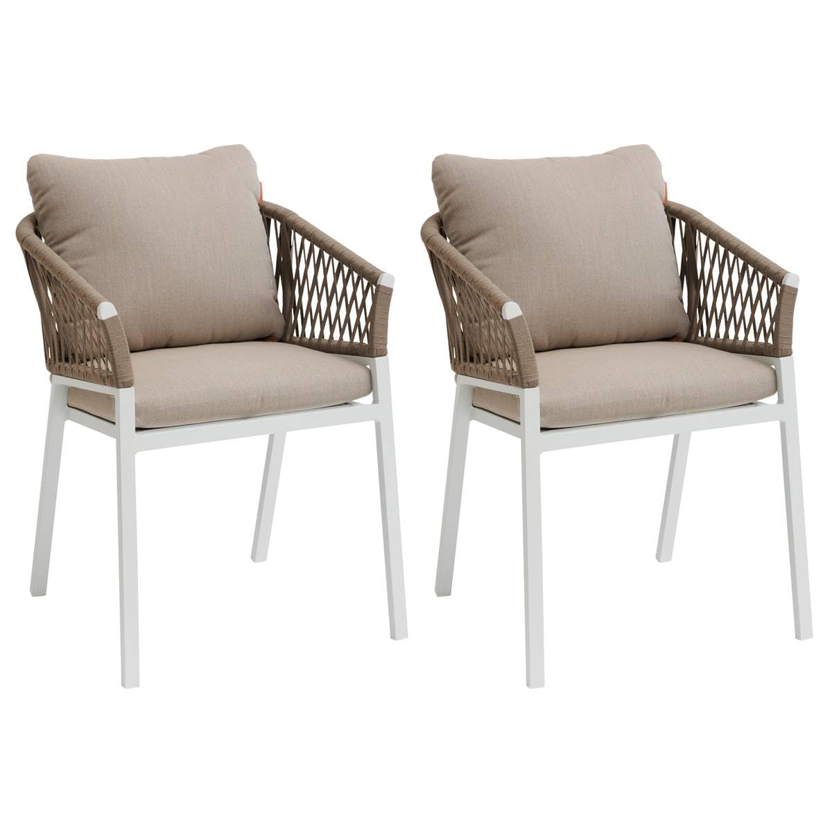 Hespéride - Lot de 2 Fauteuils de Jardin Oriengo Taupe et Blanc Anti-Rouille Tissu Déperlant Coussins Déhoussables Mobilier pour Terrasse Balcon