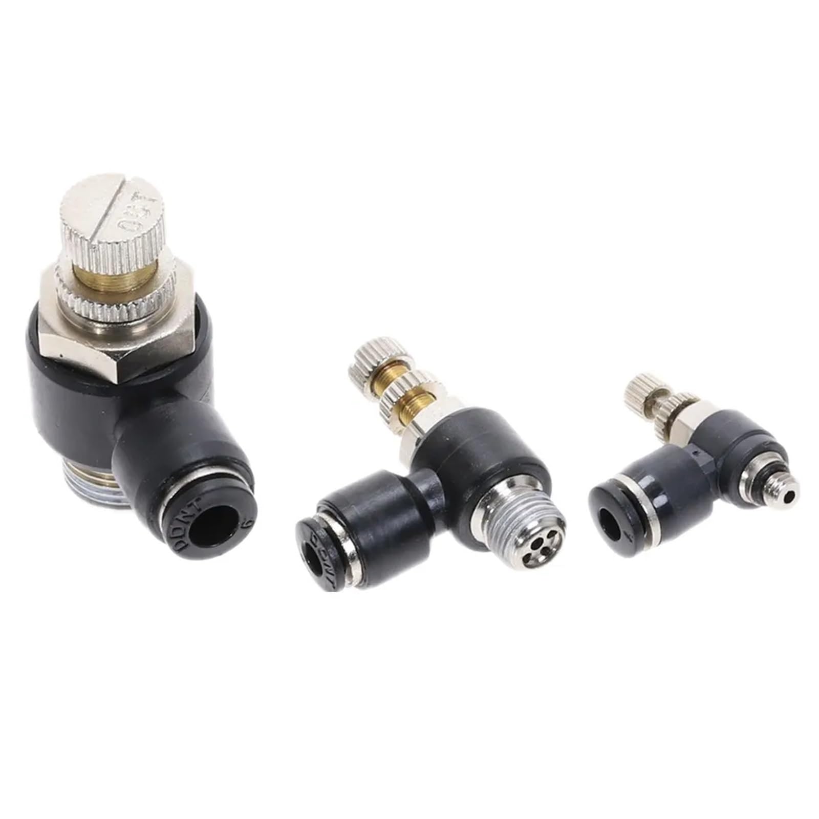 1 pz. Raccordo a gomito a pressione nero, controllo della velocità del flusso, connettore pneumatico for tubo flessibile, raccordi for aria M5" 1/8" 1/4" 3/8" 1/2"(6mm OD Hose,3/8")
