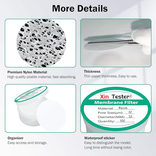 Image of Xin Tester 100 Pieces Nylon Disc Membrane Filters, 50 mm Diameter, 10m Pore Size