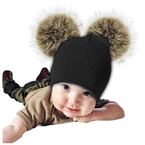 Springcmy Newborn Baby Infant Winter Warm Knit Hat Doube Pom Poms Beanie Photography Fur Ski Cap for Boys Girls