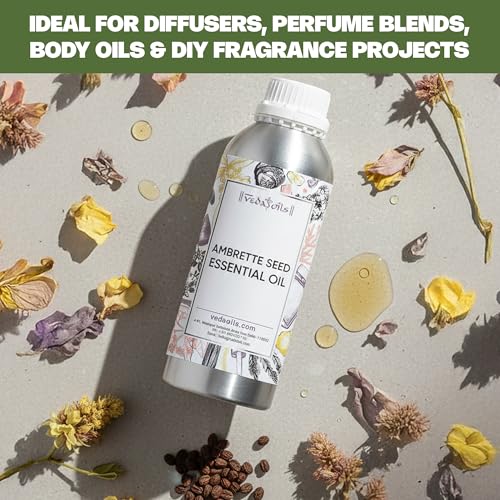 Image of VedaOils Ambrette Seed Essential Oil 100ml | 100% Pure & Natural Ambrette Seed Oil for Skincare, Aroma, Massage & Diffusers | Premium Therapeutic Grade Carrier Oil