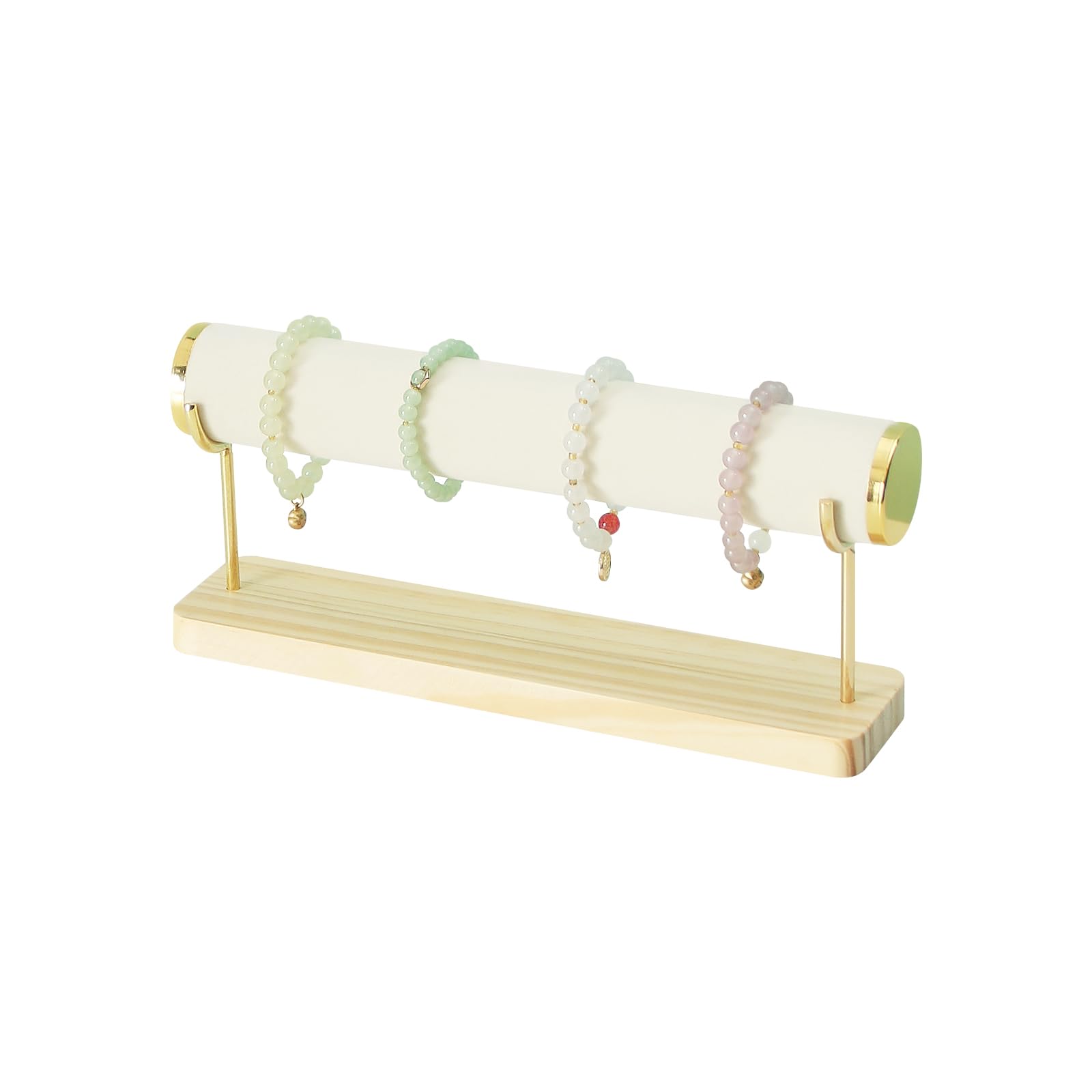 Coward Bracelet Holder Stand Rack, Removable Beige Velvet Bracelet Display Organizer, T-Bar Wood Base Bangle Watch Scrunchies Jewelry Storage Towers for Women (1 Layer)
