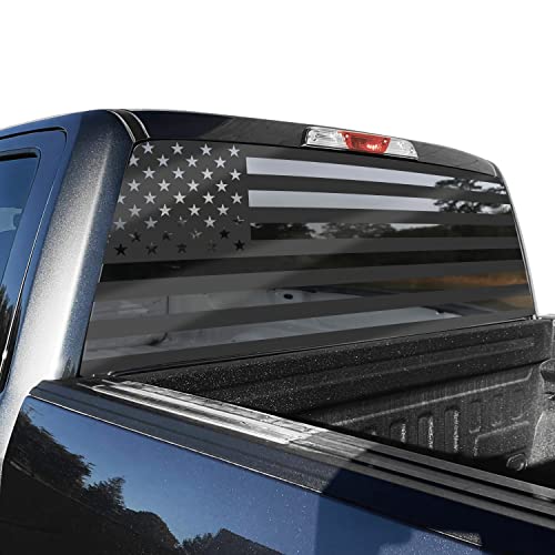 Image of Black American Flag Rear Window Decal for Trucks, SUVs & Cars (65x17 Inches) - Matte Black US Flag Sticker - Fits Pickup Trucks, Sedan Windows - UV Resistant, Easy to Install