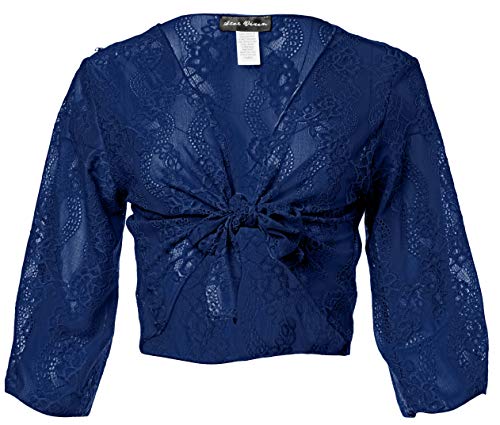 Star Vixen Women's Plus Size Tie Front Elbow Sleeve Cardigan, Navy, 3X