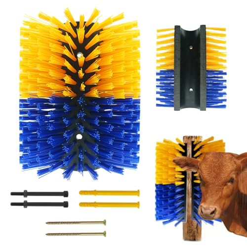 Kratzbürste Pferde für Vieh Kuhbürste Rinderkratzer Pferdebürste Mähnenbürste Wurzelbürste für Pferdepflege Massagebürste für Haustiere Kühe Schafe Schweine (Gelb Blau, 22 cm)